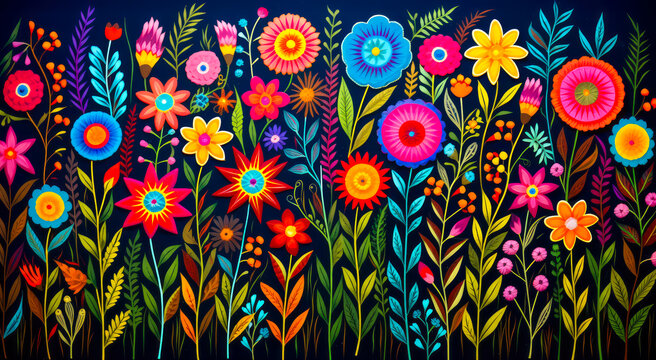 Bunte Blumen folklor Style, generiert mit KI