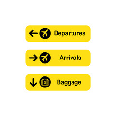 Set of airport signboard. Departure, arrival and baggage sign. Illustration vector