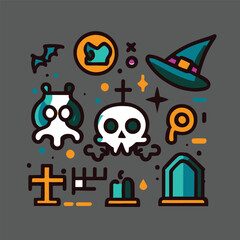 set of halloween monsters and ghost