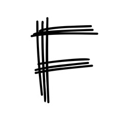 Hand drawn F letter latin english in doodle scribble hand drawn style isolated on white background. For lettering, presentation, font, education, logo, signboard, branding, abc, alphabet.
