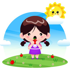 Cute Little Girl Eating Apple