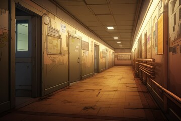 Corridor old retro anime visual novel game. Generate Ai