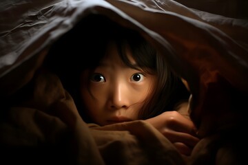 布団の中でおびえる少女　with generative ai