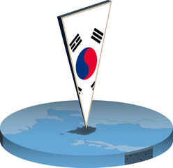 South Korea flag and map in isometry