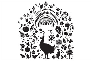 Fototapeta na wymiar Thanks giving Turkey Silhouette turkey day vector elements