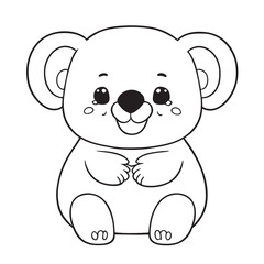 koala, cute, cheerful, nice, easy to color, childrens drawing, smiling, vector illustration line art