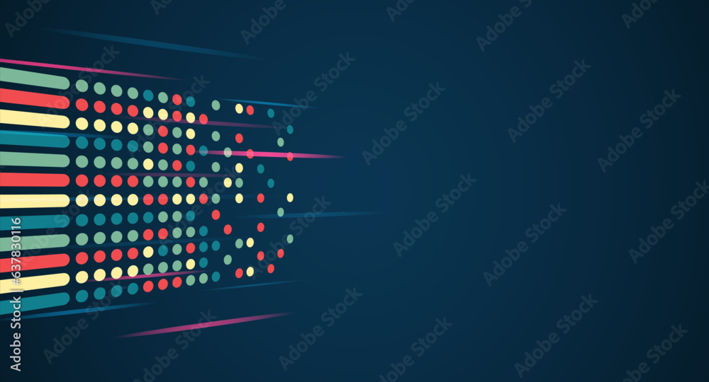 Poster Structuring the flow of information. Data analytics concept. Sorting a large amount of data on a dark background. Big data visualization. Futuristic network or business analytics.