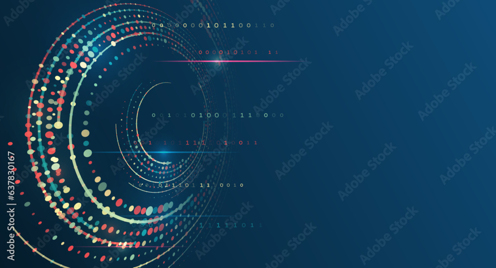 Leinwandbilder Big data visualization. Abstract stream information with circles array and binary code. Information analytics concept. Filtering machine algorithms. Sorting data. Vector technology background.