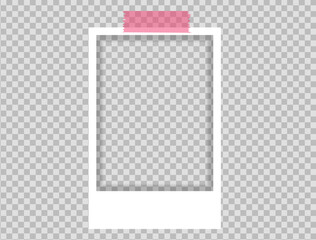 Realistic Polaroid photo frame mockup set. Isolated frame card vintage photography on alpha background. Empty retro snapshot image with white frames. White paper border. Vector design illustration.