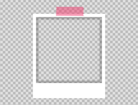 Realistic Polaroid photo frame mockup set. Isolated frame card vintage photography on alpha background. Empty retro snapshot image with white frames. White paper border. Vector design illustration.