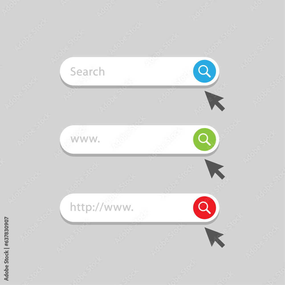 Poster website search bar with mouse cursor icon set. vector search bar user interface graphic