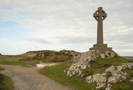 A Celtic cross on Llanddwyn, along the coast of Anglesey, Wales