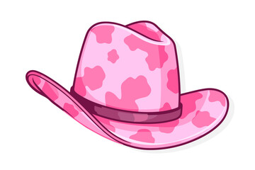 Female pink cowboy hat isolated illustration Cowboy girl wears hat. Wild west theme. Vector Western cowboy illustration for party poster, banner barbiecore Girl power, glamour style cowgirl