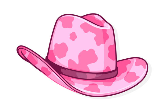 Female pink cowboy hat isolated illustration Cowboy girl wears hat. Wild west theme. Vector Western cowboy illustration for party poster, banner barbiecore Girl power, glamour style cowgirl