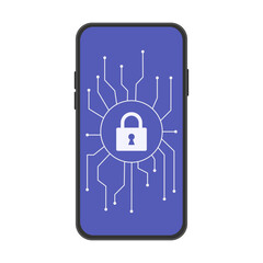Telephone internet security. Traffic encryption, VPN, hack antivirus privacy protection. Protection on a blue background, design, vector, flat style.