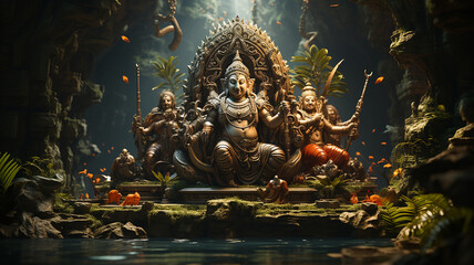 composition with hindu gods, India, Asia, Generative AI. - obrazy, fototapety, plakaty