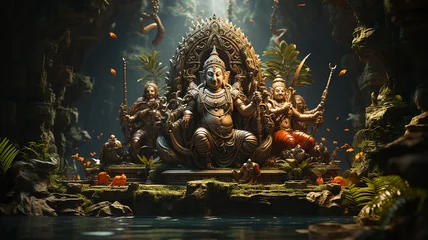 Tuinposter composition with hindu gods, India, Asia, Generative AI. © Siddartha
