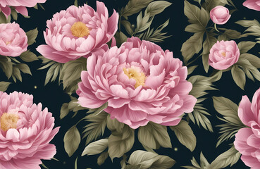 Floral wallpaper made of pink and white peonies. Generative AI.