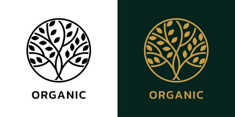 Tree icon or logo. Abstract nature symbol. Modern round emblem design. Plant, eco, natural, organic, bio concept. Vector illustration.
