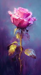 Wall decor with a purple rose, in the style of digital art technique