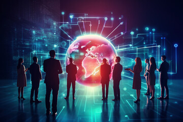 Obraz premium business futuristic technology admired by business men and women