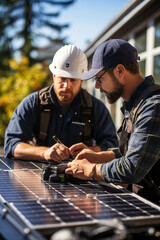 Minting and maintenance of solar panels by an expert. AI generativ.