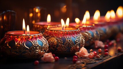 Happy Diwali Hindu gradient banner with golden traditional ornament, Generative AI.