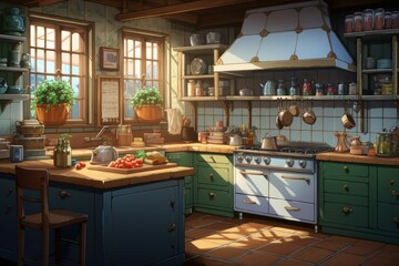Kitchen decor anime visual novel game. Generate Ai