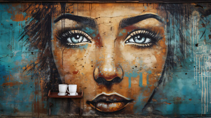 Graffti street art wall of woman