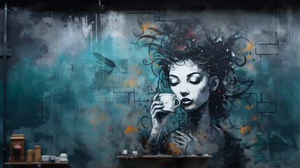 Naklejka premium Graffti street art wall of woman