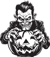 Monster holding a pumpkin, Happy Halloween Vector Illustration, SVG