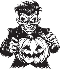 Monster holding a pumpkin, Happy Halloween Vector Illustration, SVG