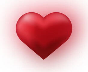 Red voluminous heart on a white background. Gradient heart with blurred background. Vector