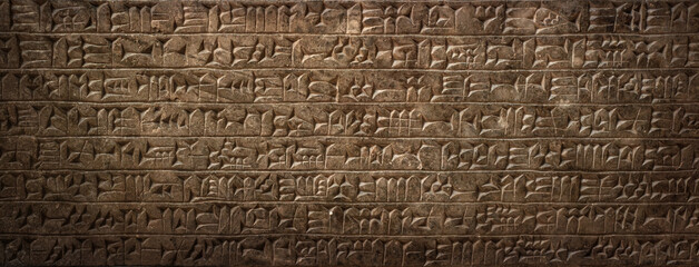 Ancient cuneiform Sumerian text. Historical background on the theme of civilizations of Assyria, Mesopotamia, Babylon, interfluve, Sumerian. Ancient archaeological background. - obrazy, fototapety, plakaty