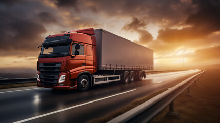 Fototapeta na wymiar Lorry Cargo Transport Delivery in motion