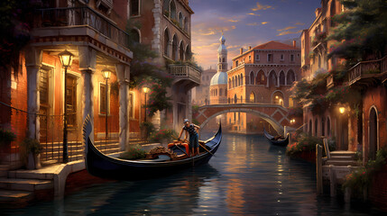 Venice romantic gondolas - obrazy, fototapety, plakaty