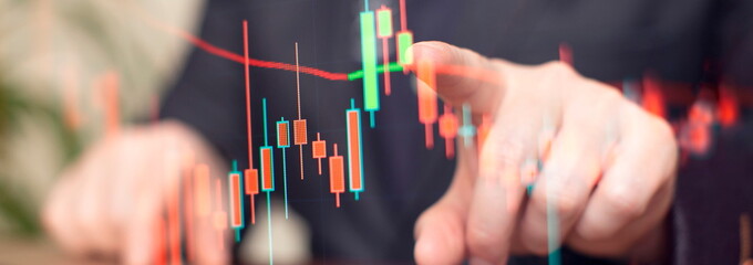Trade, finance and stock market concept. Double exposure