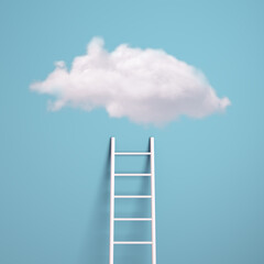 Step ladder leading to a cloud. Growth, success, dreams, career aspirations and business development concept.