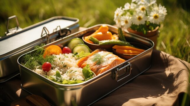stainless steel bento box for lunch food.