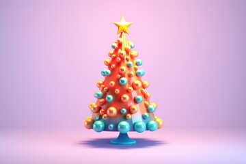 3D Render Christmas Tree Decoration, Merry Christmas and Happy New Year Background. Generative Ai