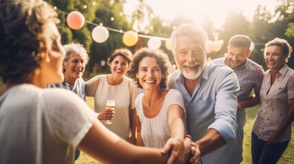 outdoor summer party, happy family celebrating