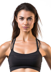 Fototapeta premium Portrait of a sporty woman exercising on a white background, AI generated