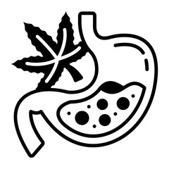 Reducing abdominal pain using Hemp vector icon design, Cannabis and marijuana symbol, thc and cbd sign, recreational herbal drug stock illustration, cannabinoids inhibit gastric acid secretion concept
