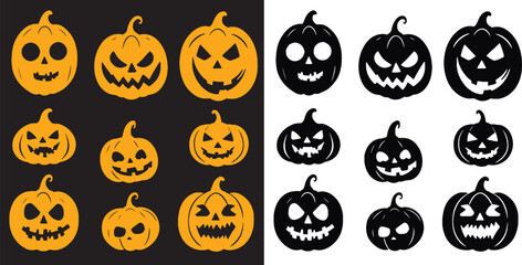 Halloween pumpkin silhouette collection  Mystical Silhouettes for Halloween Ghostly pumpkin designs Halloween pumpkin outlines