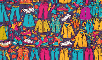 Vibrant colors illustration Japanes lofi styles of teenage costume; each pattern wit, AI generated