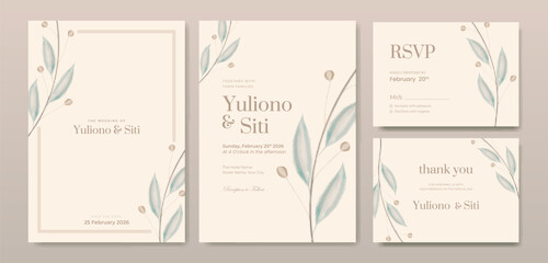 Fototapeta na wymiar elegant wedding invitation with flower watercolor premium vector 