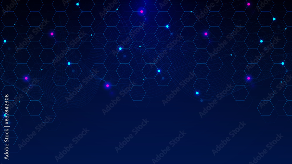 Poster abstract geometric with hexagons pattern and glowing particles. futuristic digital technology for ne