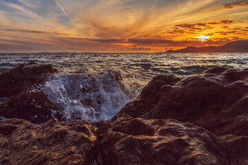 Obraz premium Sunset on the beach of Gigaro, La Croix Valmer, Var, France