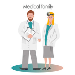Labor day, medical family with lettering
Illustration for labor day or medical worker's day. Man and woman, medical family. Made in vector graphics.