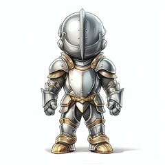 Fototapeta premium Cartoon Little Knight in Silver Armor. Generative ai